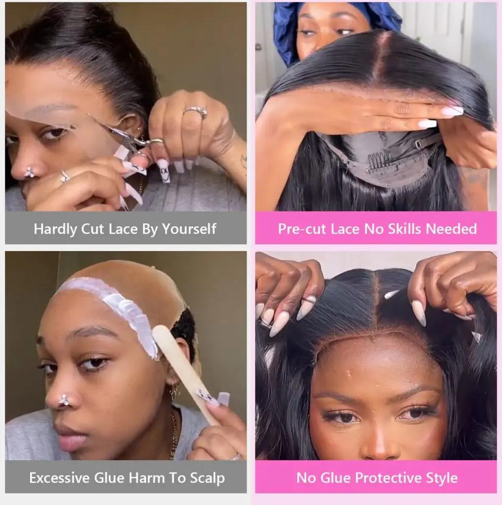 Wear matchs Go-Perruque droite sans colle avec fermeture en dentelle HD, délié pré-plumé, cheveux hu