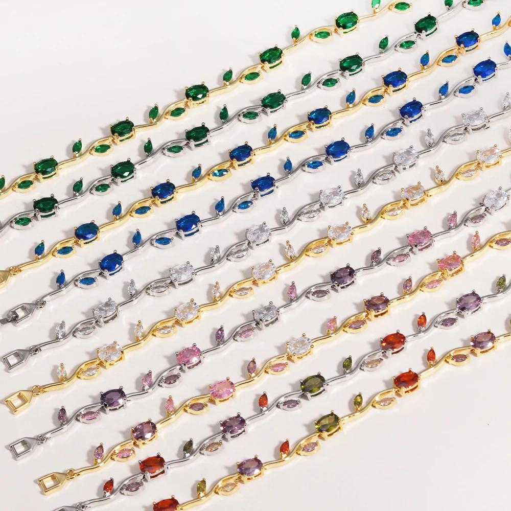 Bracelets colorés en zircone cubique pour femmes, breloque tendance, coupe Marquise, feuille CZ, bij