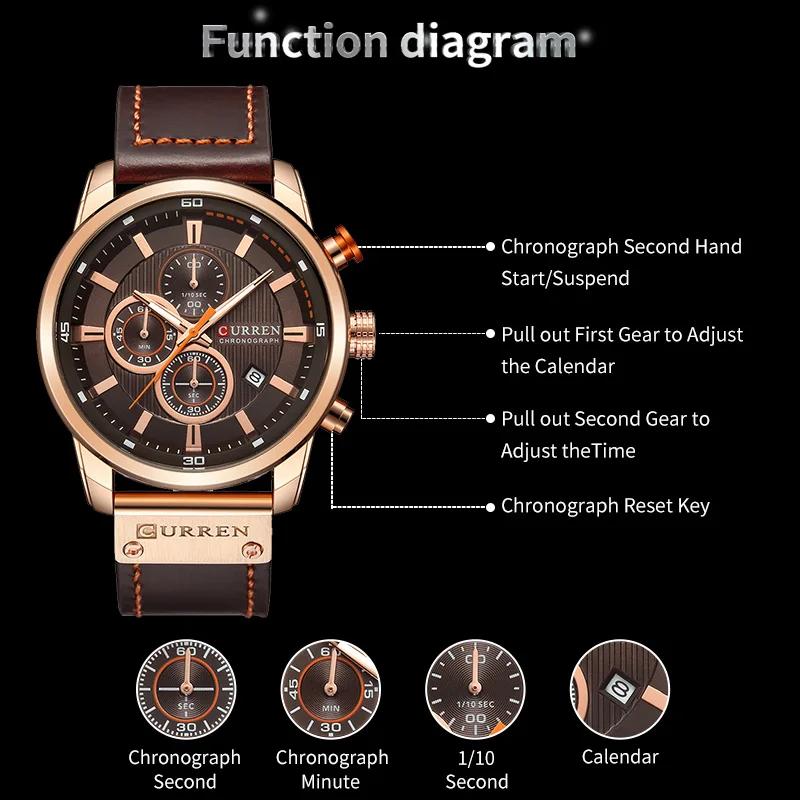 Montre chronographe à quartz pour homme CURREN 8291, montre-bracelet décontractée en cuir, style mil