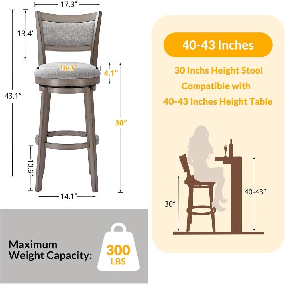 Ensemble de 4 tabourets de bar pivotants, tabourets de bar à hauteur de 30 pouces, tabouret de bar à