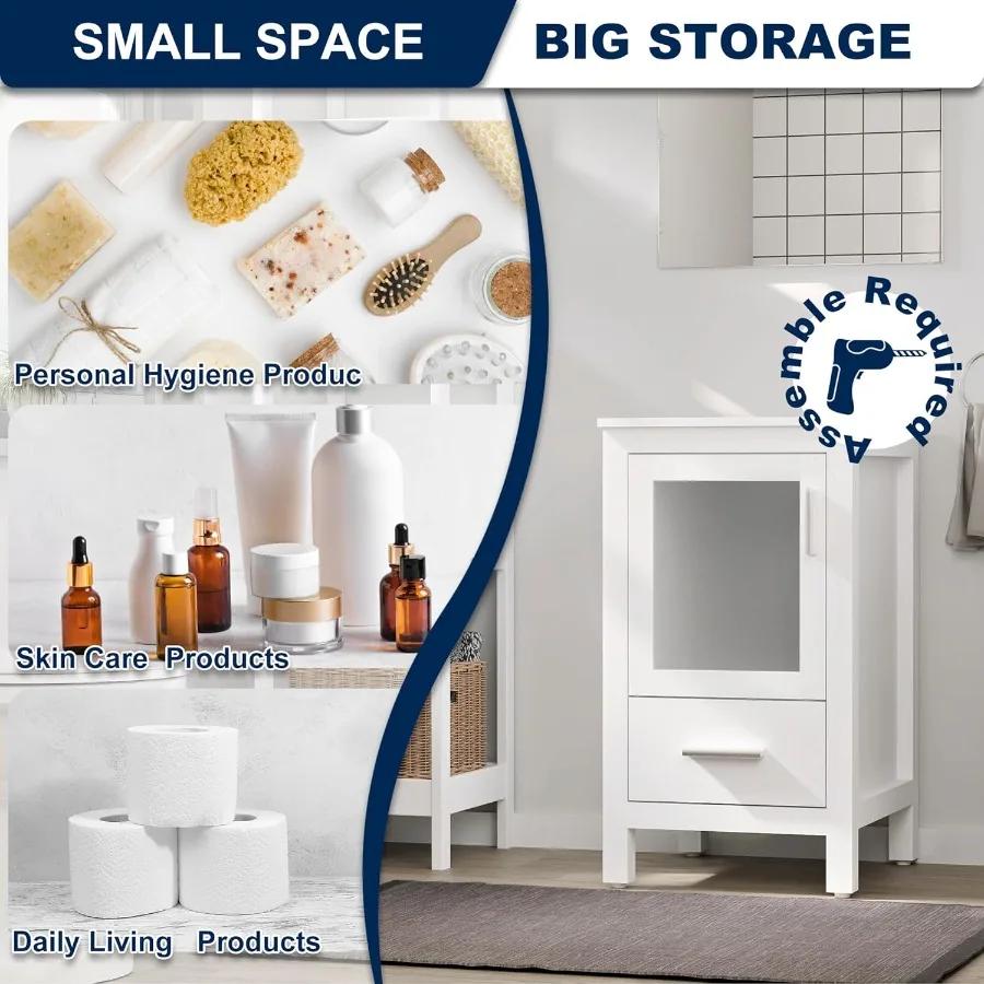 eclife 18 "petit meuble de salle de bain combiné meuble autoportant moderne avec porte et tiroir en