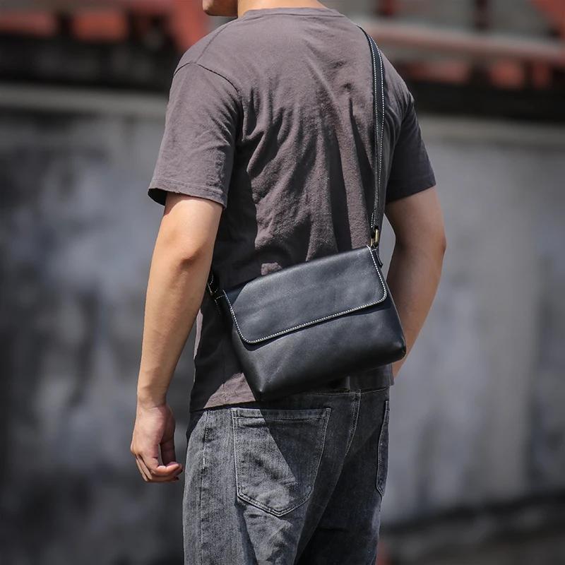 LUOKIR – sac à bandoulière en cuir véritable pour hommes, sac à bandoulière Simple Vintage en cuir d