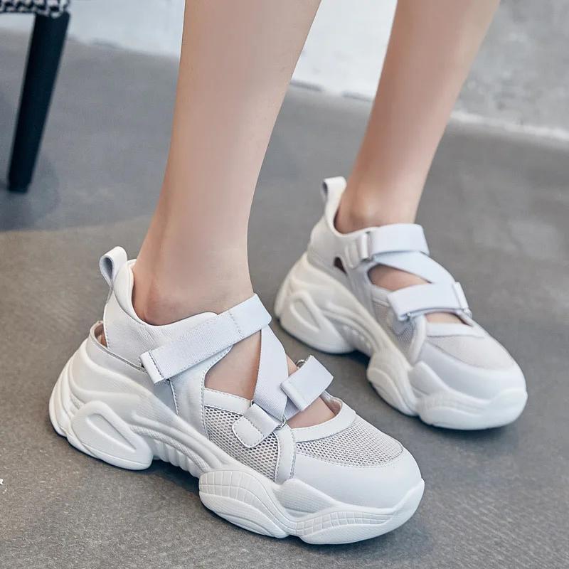 Chaussures en cuir véritable pour femmes, sandales d'été à semelle optique, décontractées, recommand