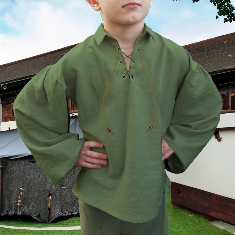 Chemise de pirate médiévale pour garçons Bbalizko, hauts écossais Jacobite Renaissance à lacets pour