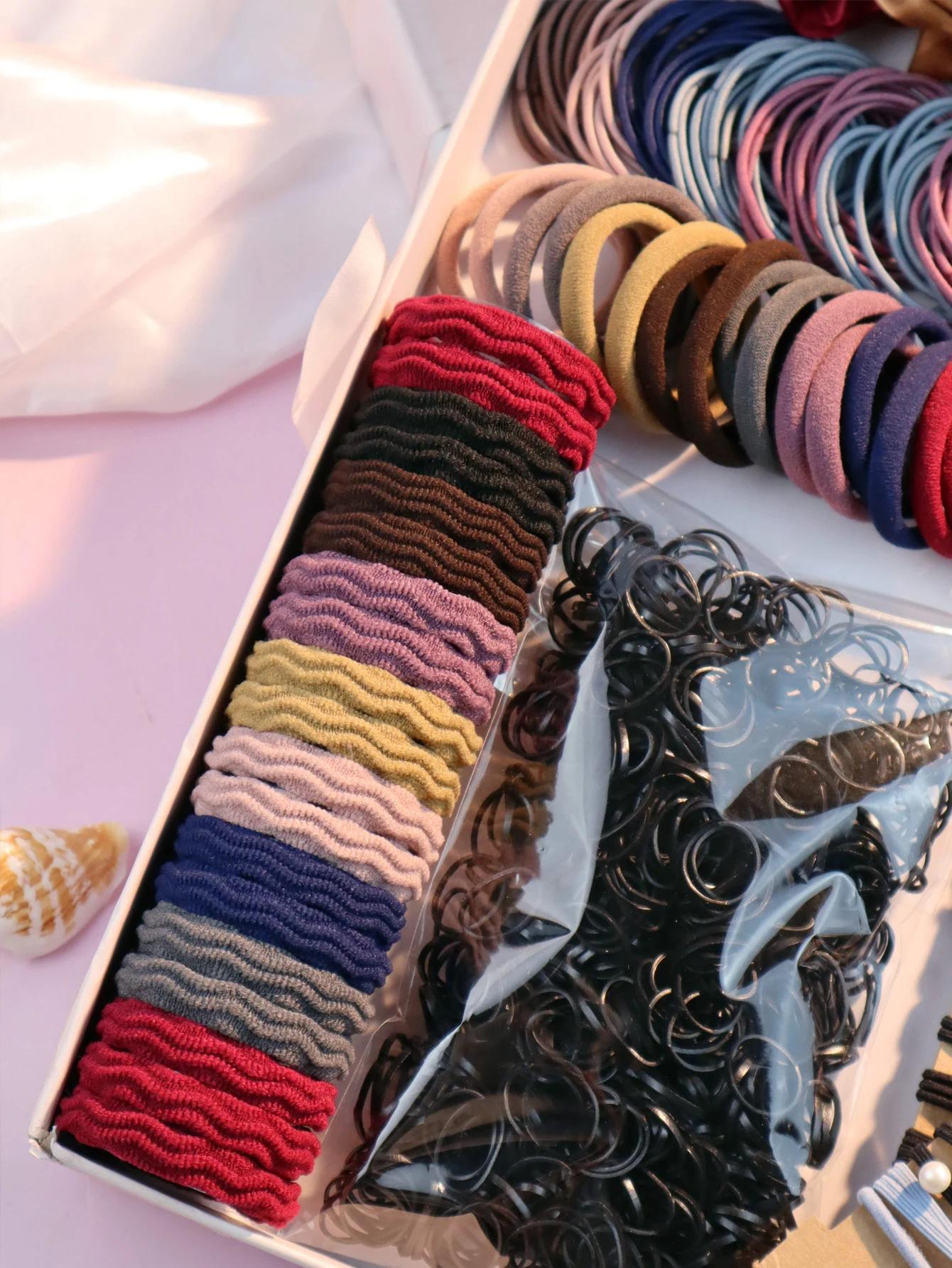 Ensemble d'accessoires pour cheveux foncés pour femmes, 1085 pièces, porte-queue de cheval sans cout