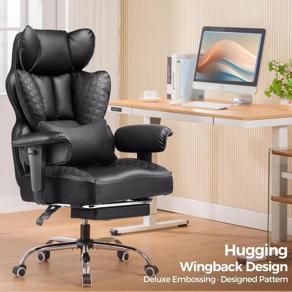 Chaise de bureau grande et haute, chaise de jeu ergonomique de 400 lb de large avec cuir conçu par g