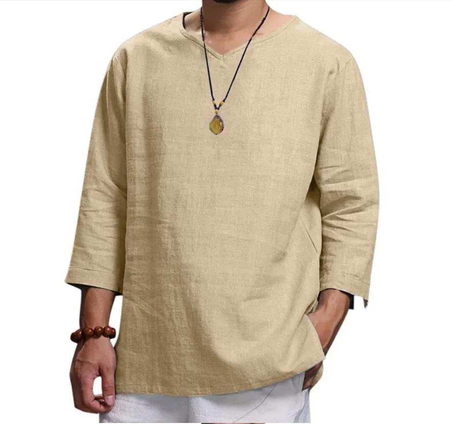 Chemise pull ample à manches 3/4 pour hommes, couleur unie, décontractée, grande taille, nouvelle co