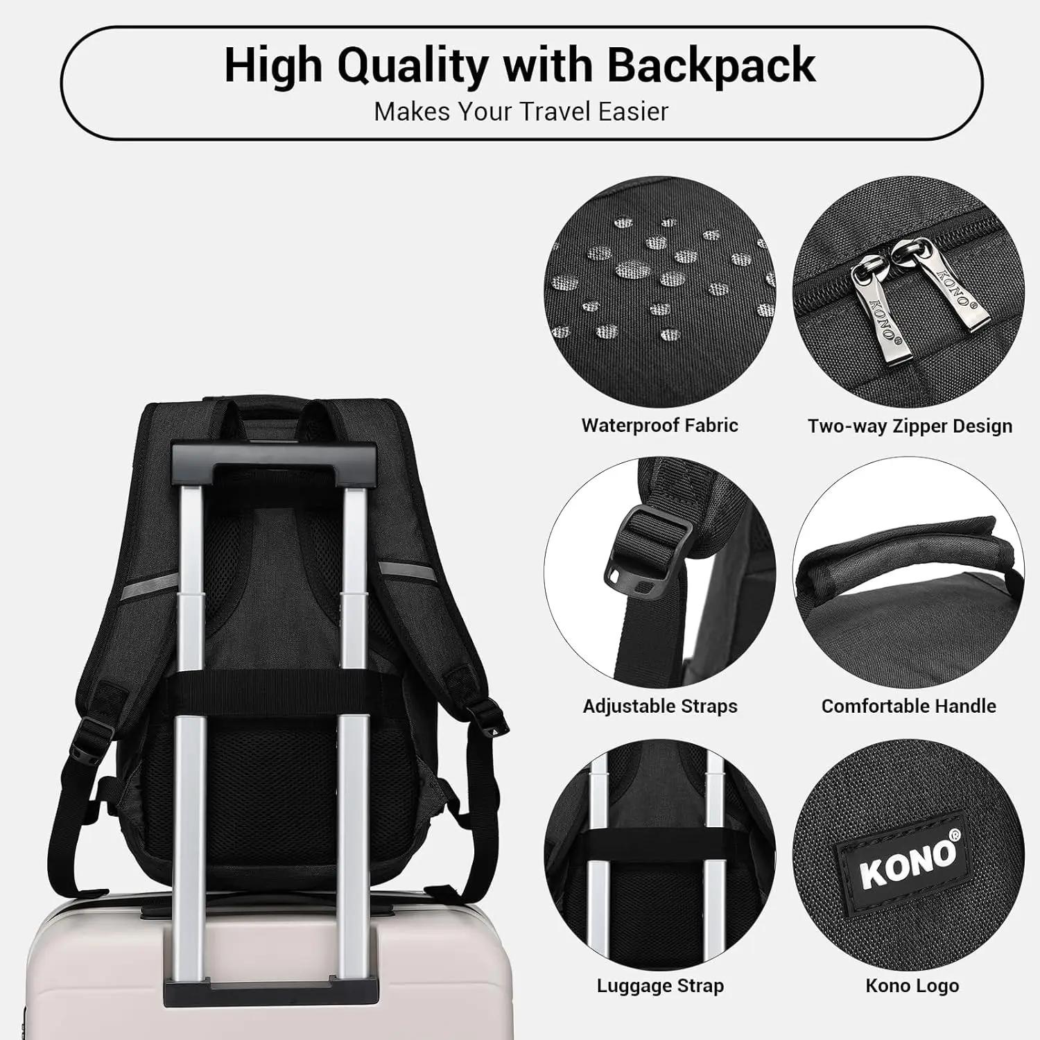 Sac de cabine KONO 40x20x25cm GRS, sac à dos de 20L pour bagage à main Ryanair sous le siège, en pol