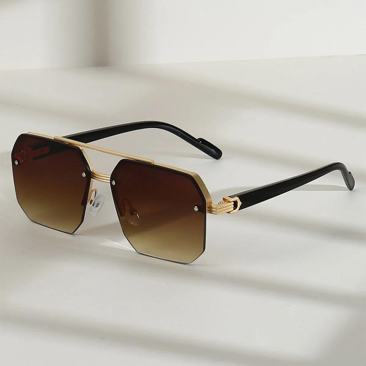 Lunettes de soleil carrées en métal pour hommes, demi-monture, ongles de riz, tendance décontractée,