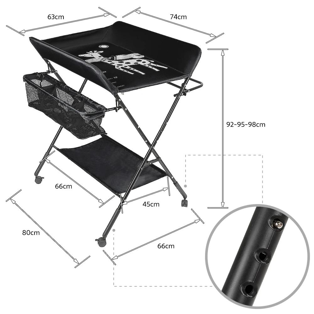 Table à Langer Bébé 4 Roues Pliante Avec Panier de Rangement 0-3 ans