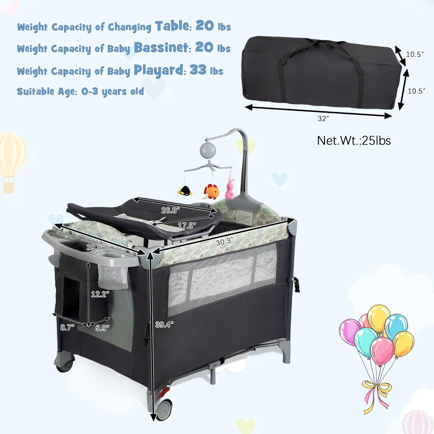 Pack n Play Playard portable avec couffin, berceau de voyage pour bébé avec table à langer, lit de p