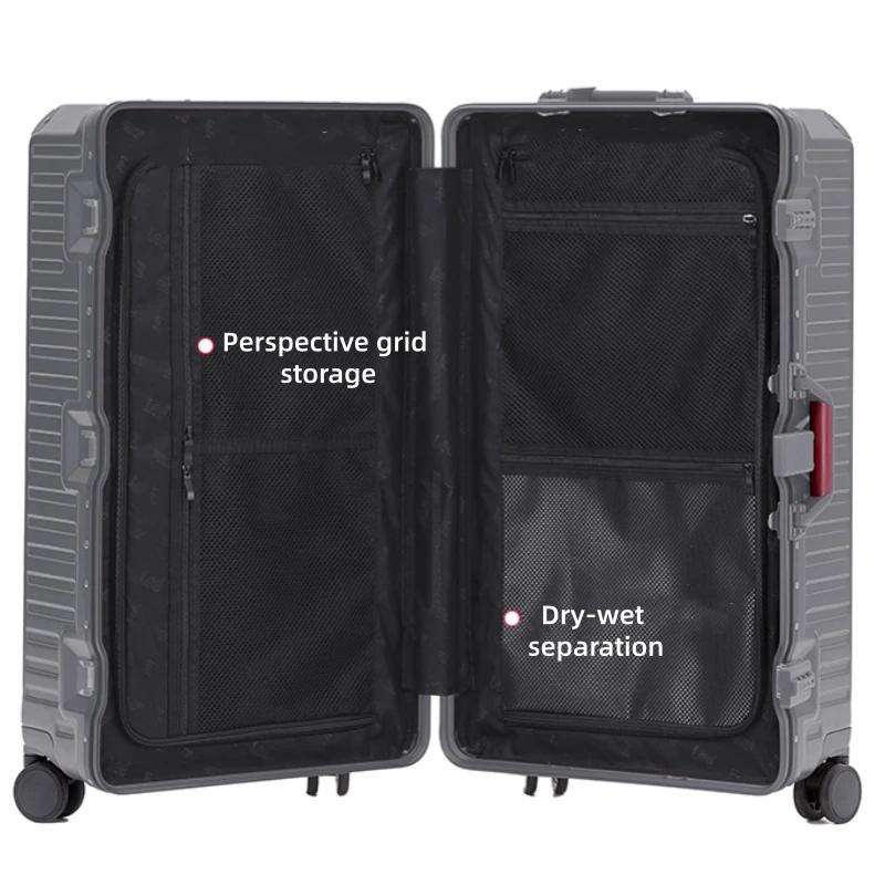Valise de grande capacité 20/24/26/28/30 pouces, cadre en alliage d'aluminium avec roues pivotantes,