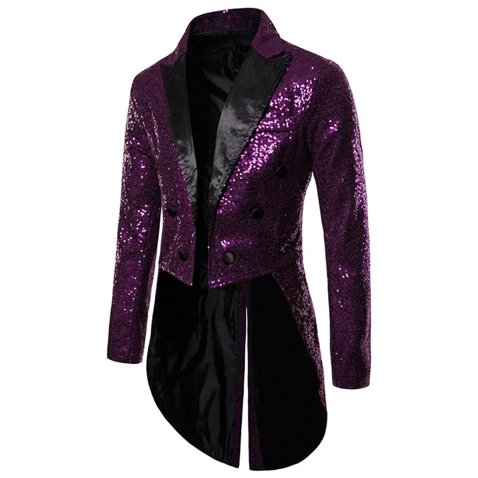 Manteau de luxe à paillettes brillantes pour hommes, Costume de cirque à revers, tenue de smoking po