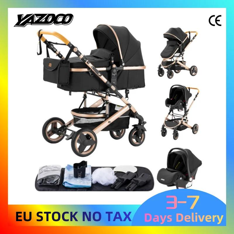 Poussette multifonction 3 en 1 avec siège auto et panier de couchage, poussette compacte pliable, po