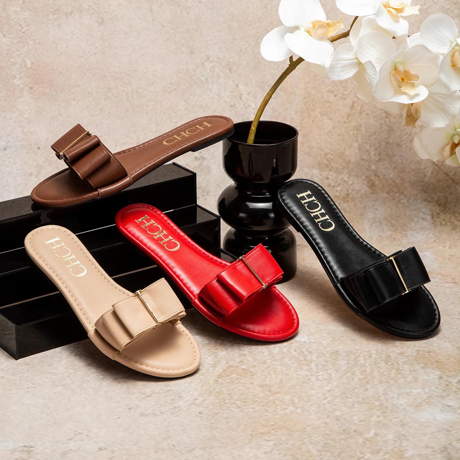 Chaussures plates pour femmes CHCH nouvel été nœud pantoufles décontractées noir chaussures de femme