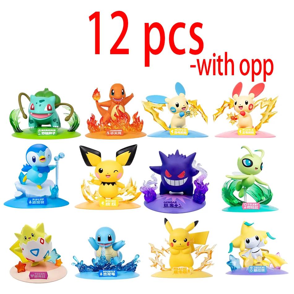 12 poupées d'action Pok é mon Pikachu, boîte aveugle, modèles Anime, décorations de bureau, jouets P