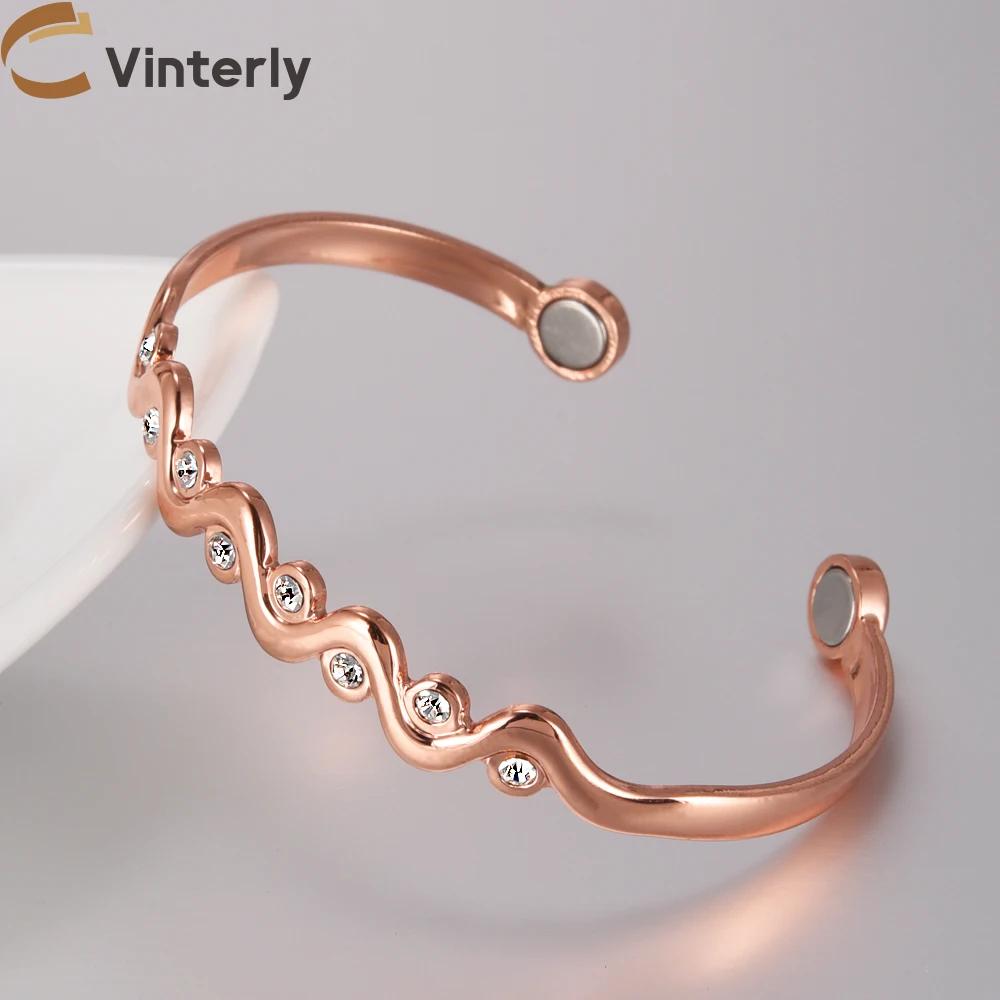 Vinterly Bracelets en cuivre pur magnétique zircone cubique Bracelets réglables arthrite santé aiman