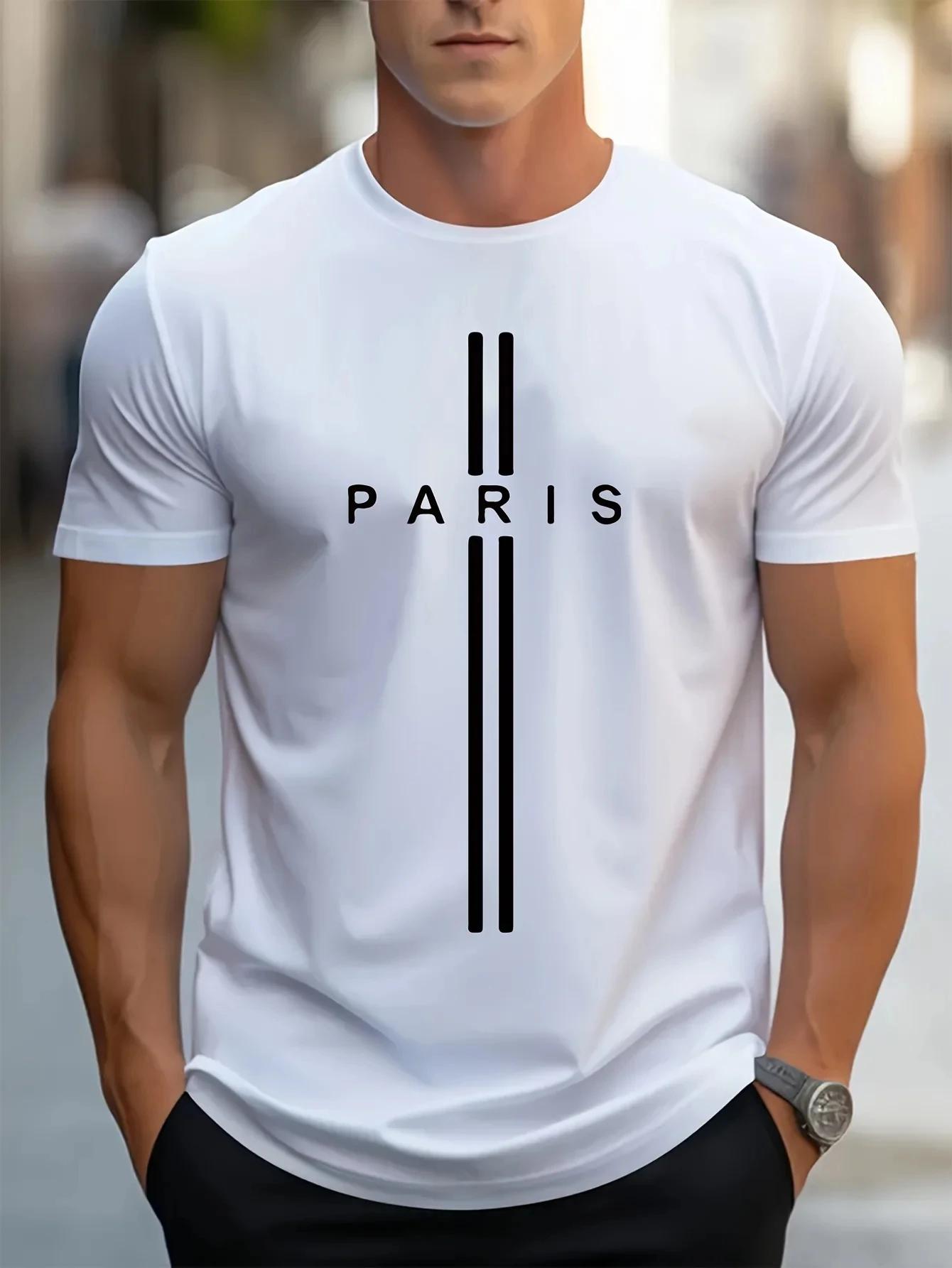 T-shirt d'été ample pour hommes imprimé en 3D, T-shirt moulant décontracté à col rond imprimé Paris,