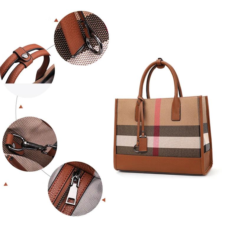Aidrani mode Plaid toile femmes sac à main classique polyvalent grande capacité peau de vache unique