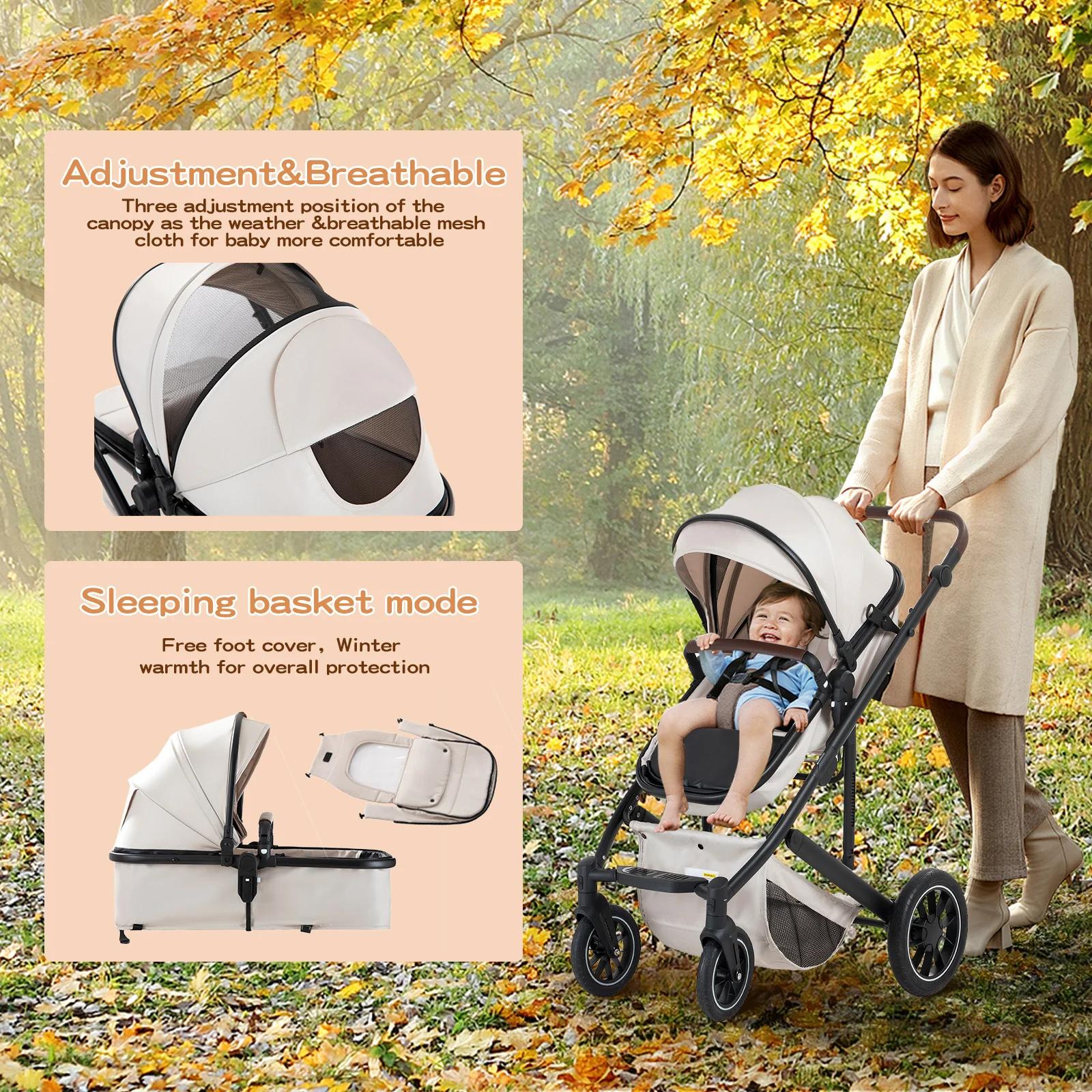 Poussette de luxe 3-en-1 avec siège auto pour nouveau-né, landau tout-terrain, poussette de voyage p