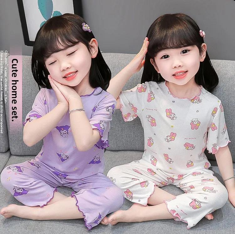 Sanrio – pyjama Kawaii pour filles, 2 pièces, ensembles de vêtements de détente Hello Kitty, vêtemen