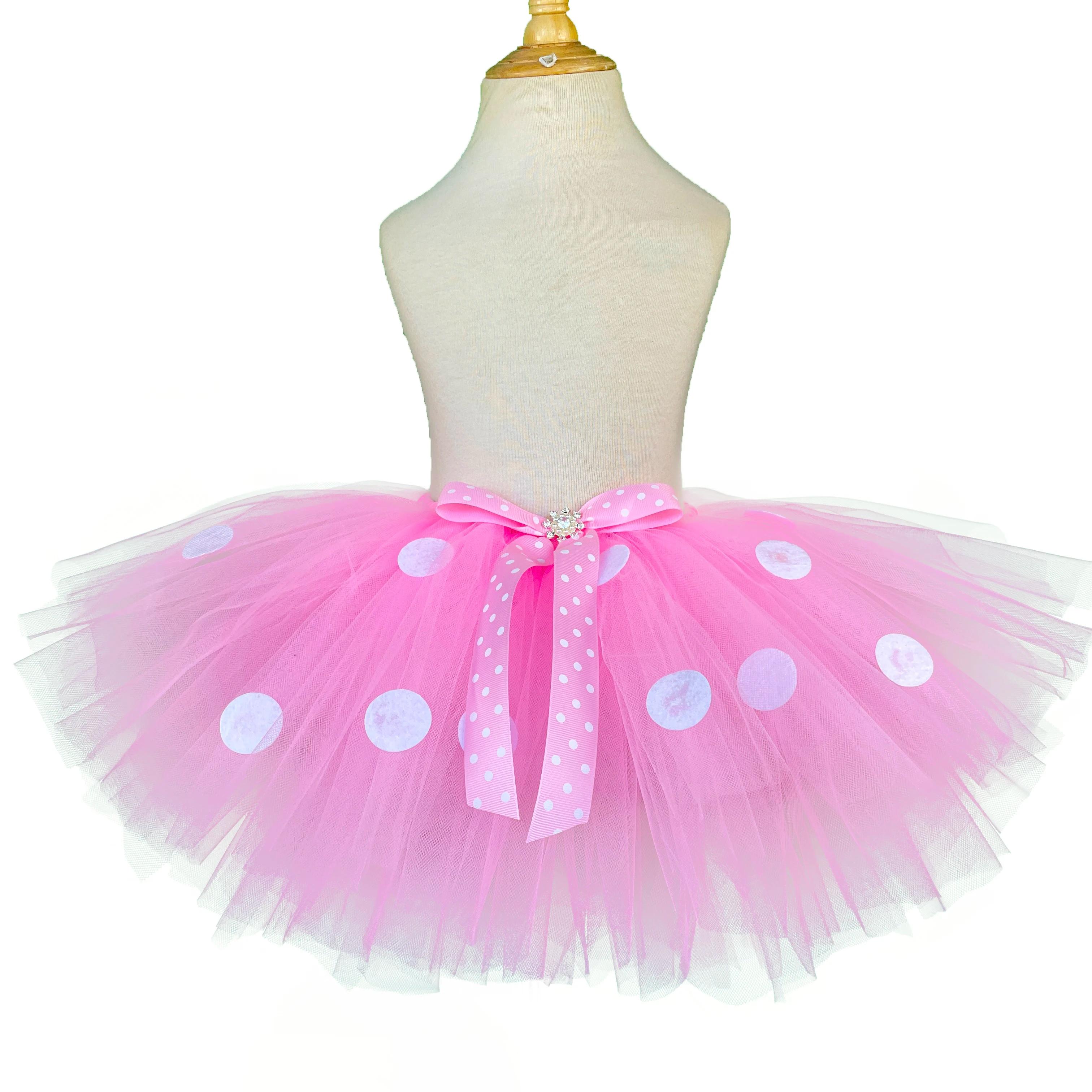 Jupes Tutu de dessin animé rose pour filles, jupes de Ballet en Tulle avec pois blancs et nœud de ch