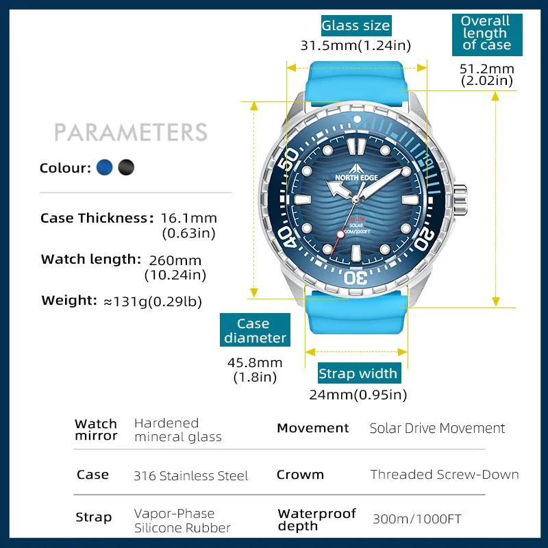 NORTH EDGE 2025 Nouvelle montre de plongée solaire TRITON pour hommes, montres à quartz de luxe pour
