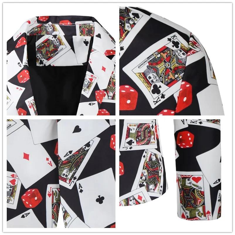 Hommes Blazer Veste manteaux cartes à jouer Poker impression 3D Robe De soirée Costume Homme De Luxe