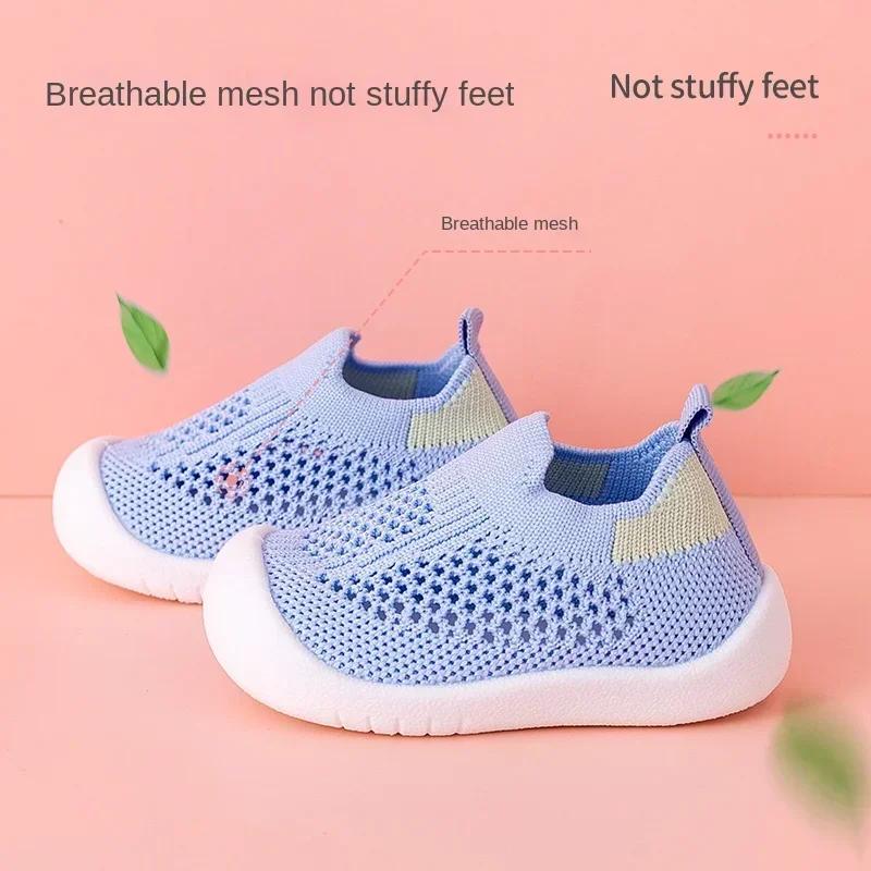 Printemps été enfant en bas âge chaussures respirant tricoté enfants baskets garçons sans lacet chau