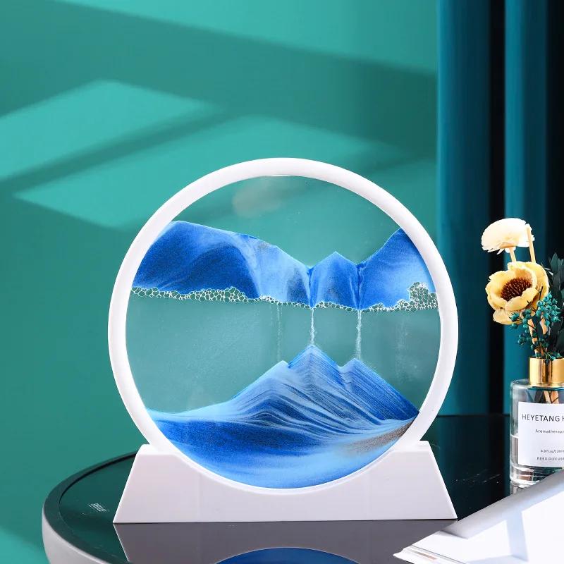 Tableau d'art de sable en mouvement 3D, artisanat de sable mouvant, verre rond, sablier liquide de m