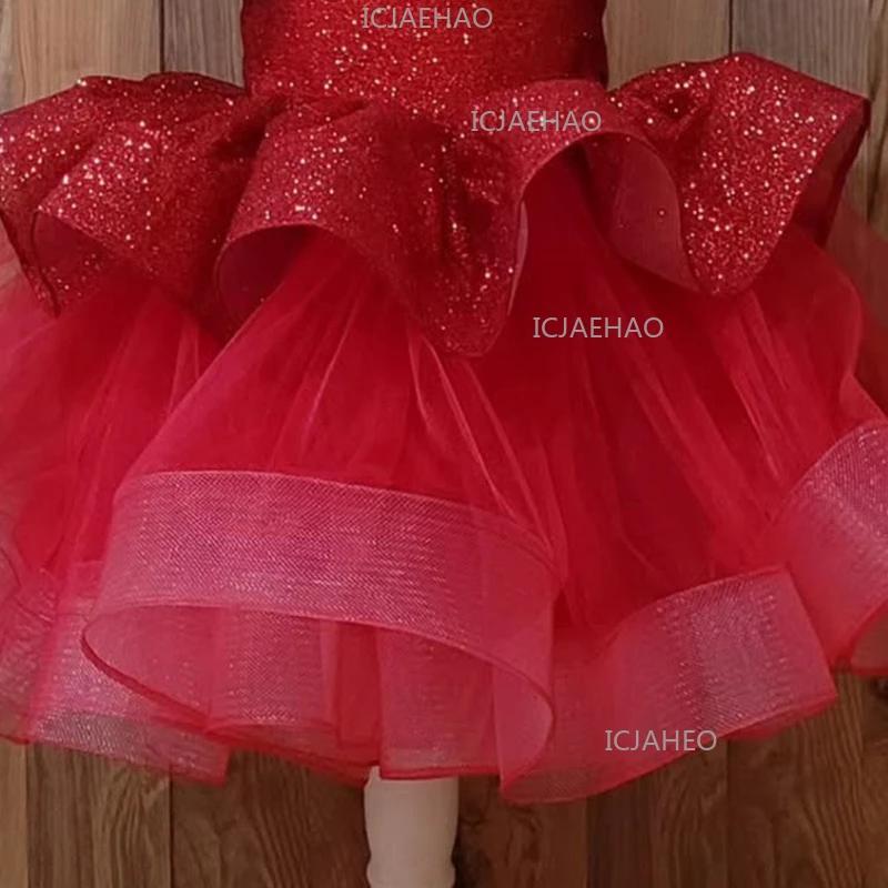 Nouvelle Robe de Princesse Rouge 2026 pour Filles, Robe de Soirée Formelle à Paillettes et Tutu, Cos