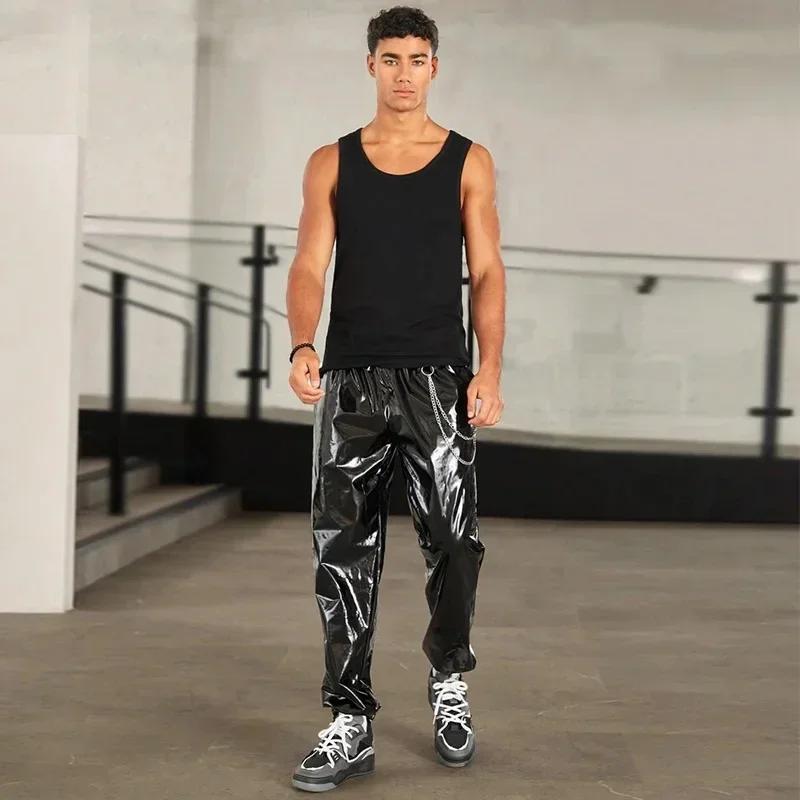 Pantalon lanterne en cuir verni brillant pour hommes, bande élastique adt décontractée, Knickerbocke