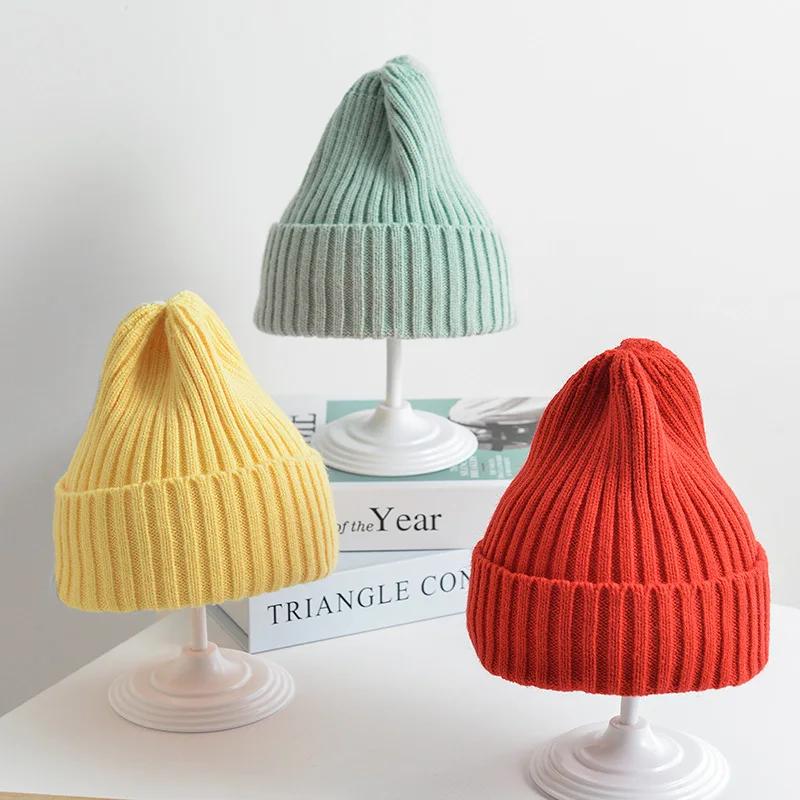 Bonnet tricoté côtelé pour bébés filles et garçons, casquette coupe-vent décontractée pour tout-peti