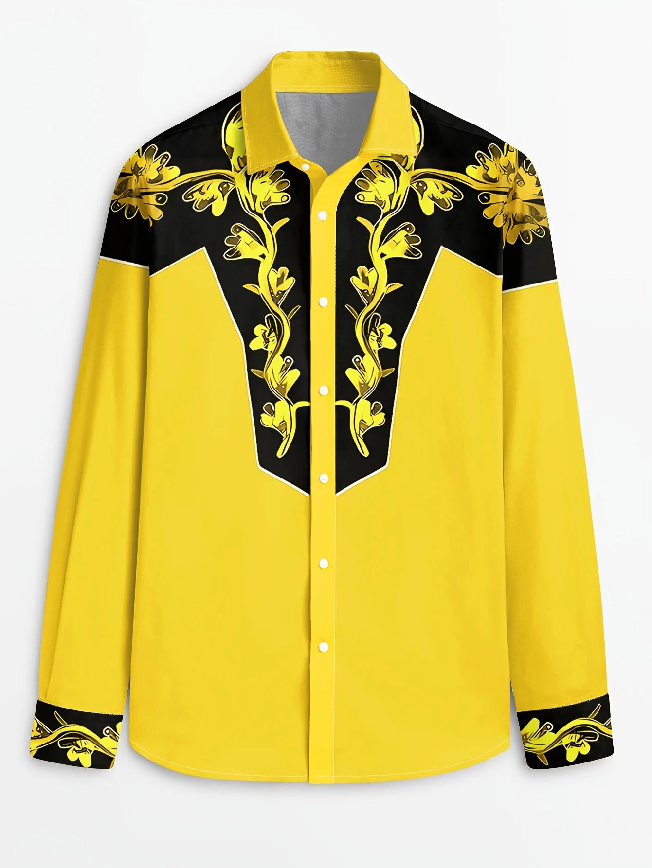 2025 Chemise à manches longues à imprimé floral pour hommes Décontracté Slim Fit Streetwear Chemise