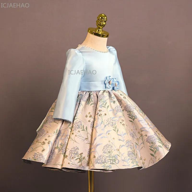 Robe de princesse pour fille, style chinois, satinée, à fleurs, pour le premier anniversaire, tenue