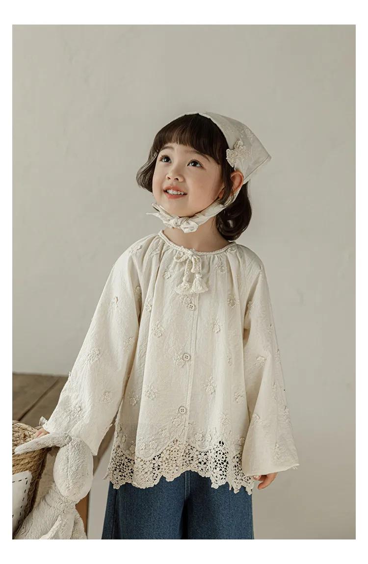Ensemble de vêtements pour filles printemps 2026 : chemise en coton respirant à manches longues moti