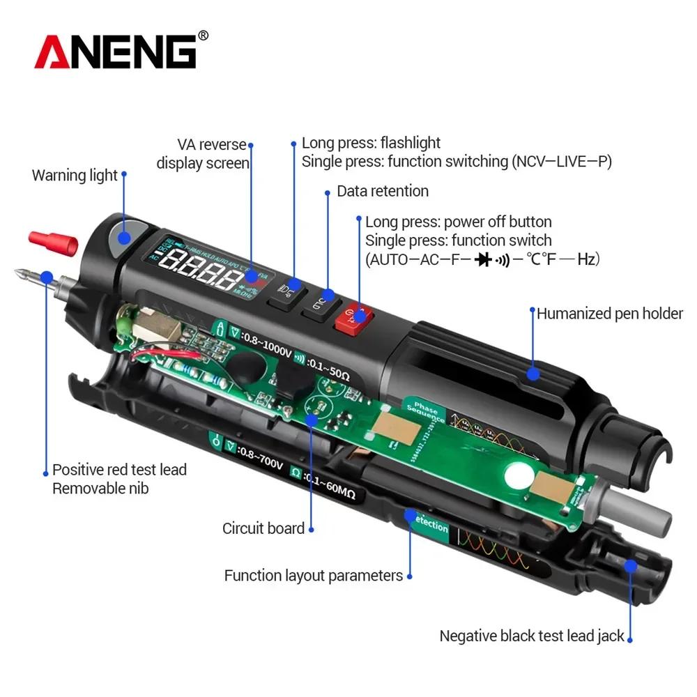 ANENG – multimètre numérique de type stylo, 6000 points, testeur de stylo professionnel Intelligent,