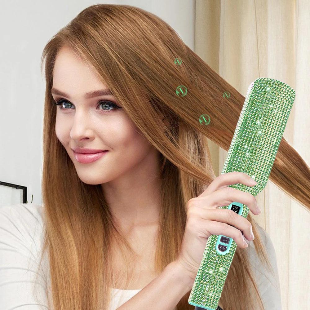 Fer à lisser plat en titane avec strass, fer à double tension, outils professionnels pour cheveux, a