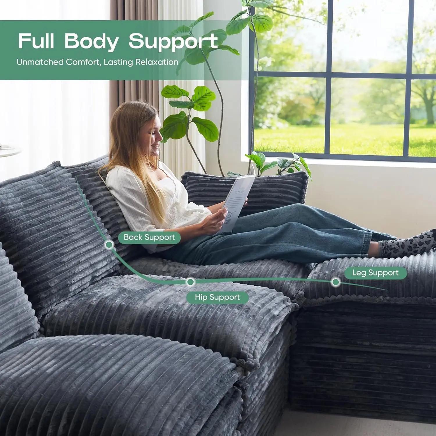 Canapé modulaire sectionnel de 113 pouces, canapé nuage en L surdimensionné avec assise profonde, ca