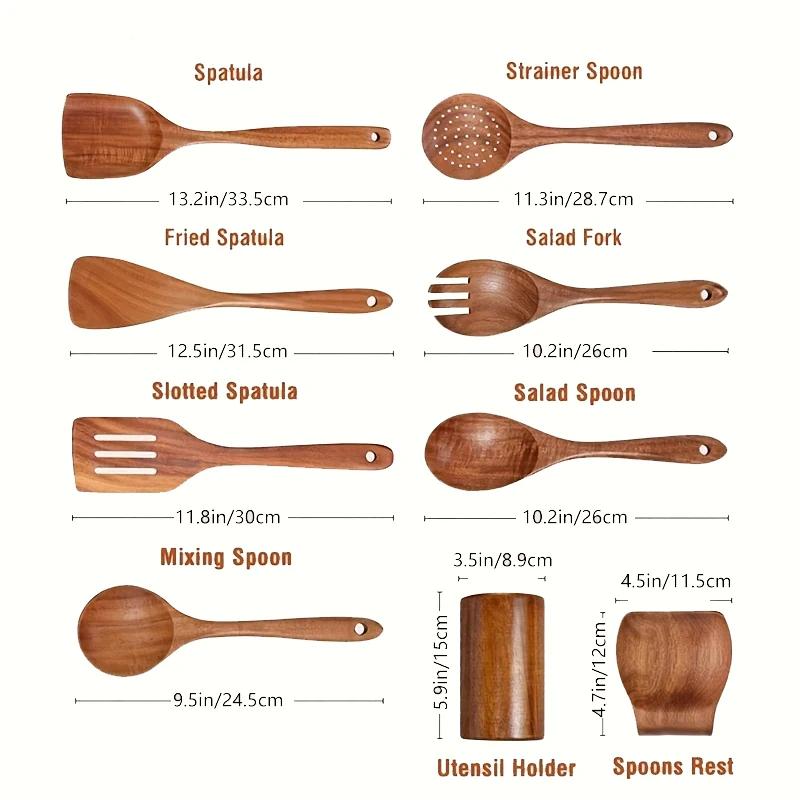 Cuillères en bois pour la cuisine, ustensiles en bois pour la cuisine avec porte-ustensiles, ensembl