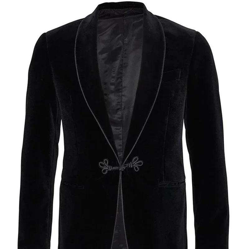 Veste de smoking en velours avec châle grenouille, ample, Vintage, Blazer de marié de mariage pour d