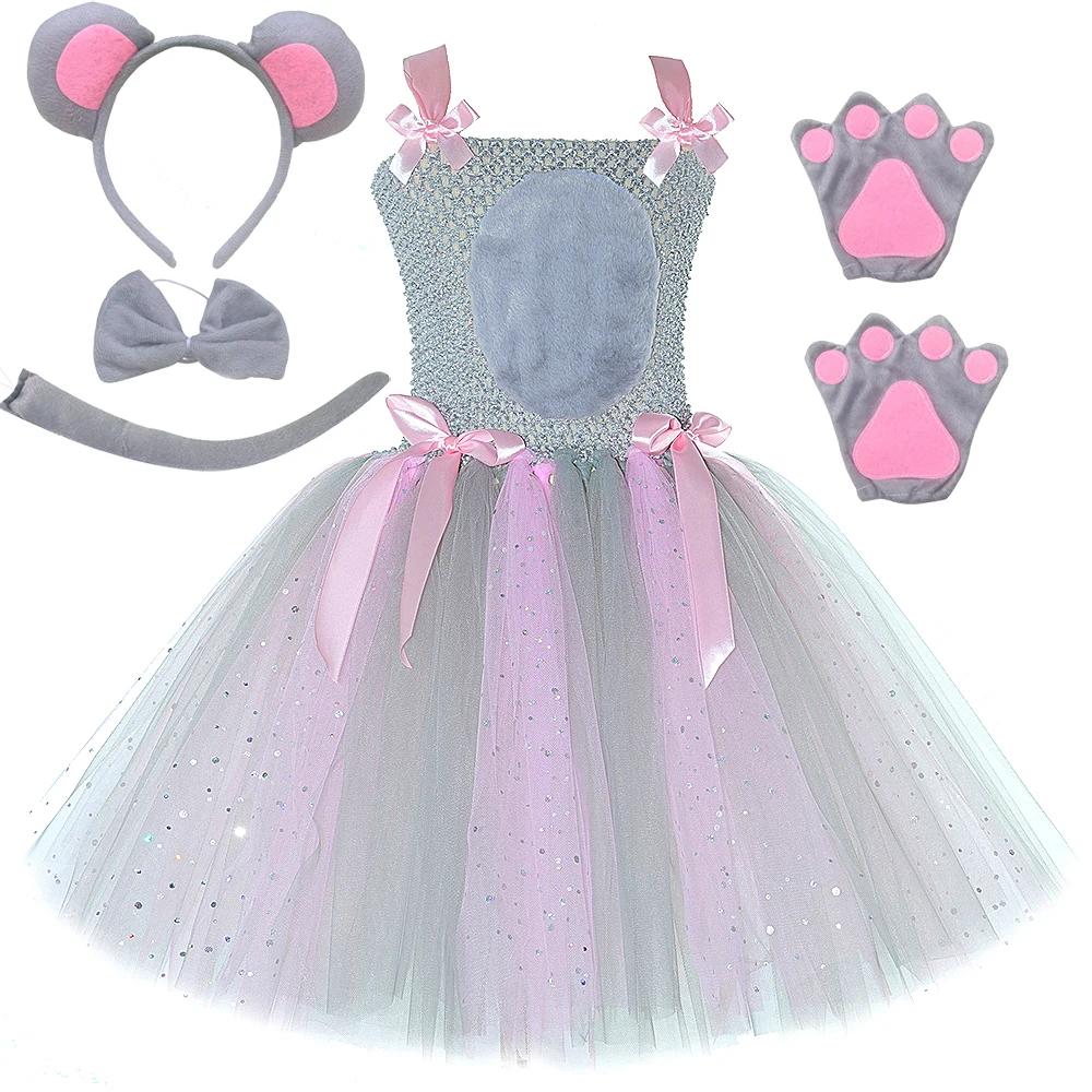Costumes de souris rose gris scintillant pour bébés filles, robe Tutu de Rat gris pour enfants, tenu