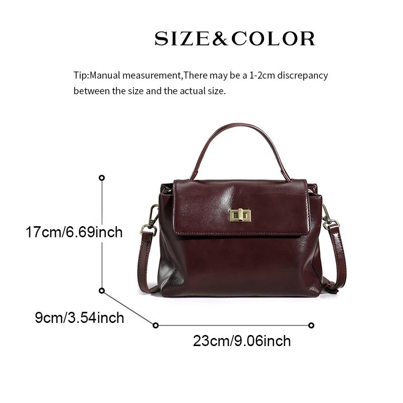 Sac à bandoulière en cuir véritable pour femme, sac à main vintage en cuir huilé, petit sac de luxe