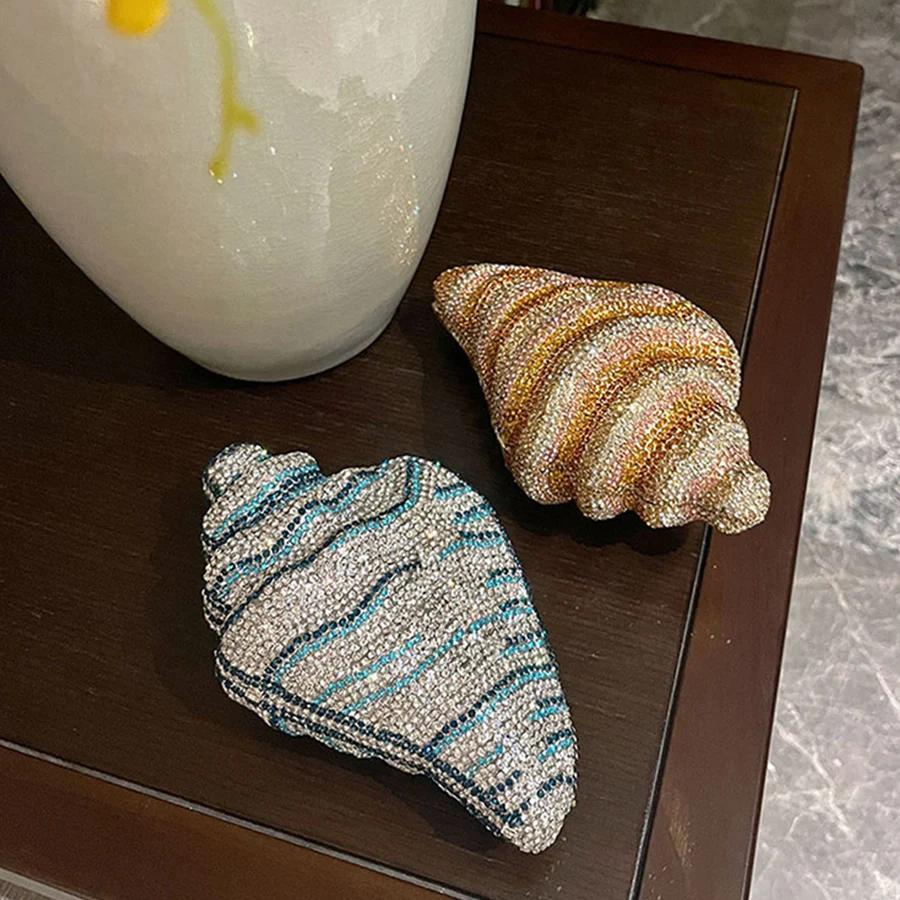 Lady Conch bleu/or cristaux pochette sac à main femme sac de soirée mariage diamant mariée sac à mai