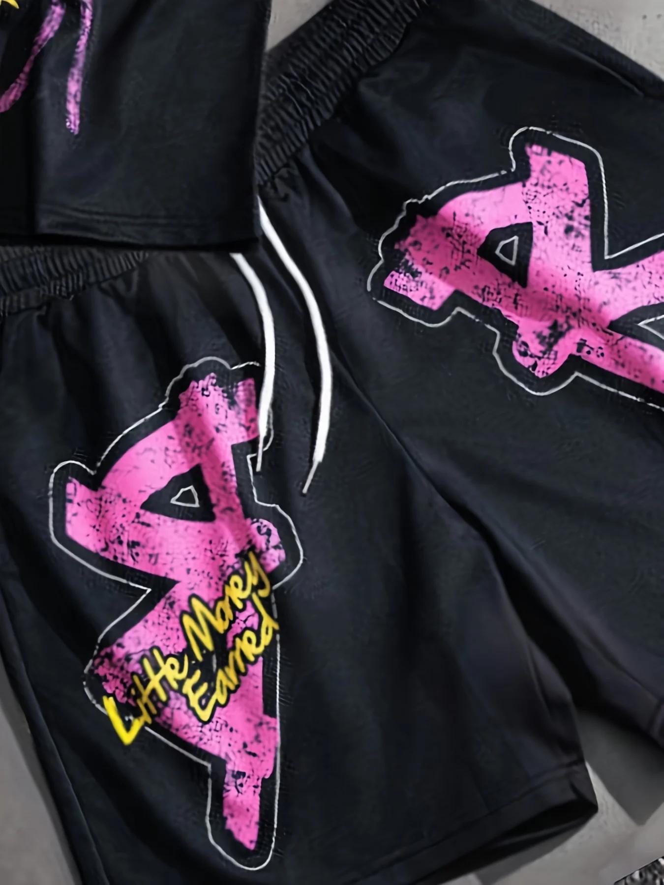 Ensemble T-shirt et short à col rond pour hommes, imprimé Graffiti personnalisé, confortable et resp