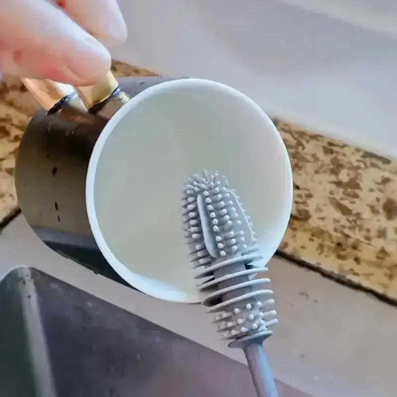 Brosse de nettoyage de bouteilles en Silicone à Long manche, brosse de nettoyage de cuisine, brosse