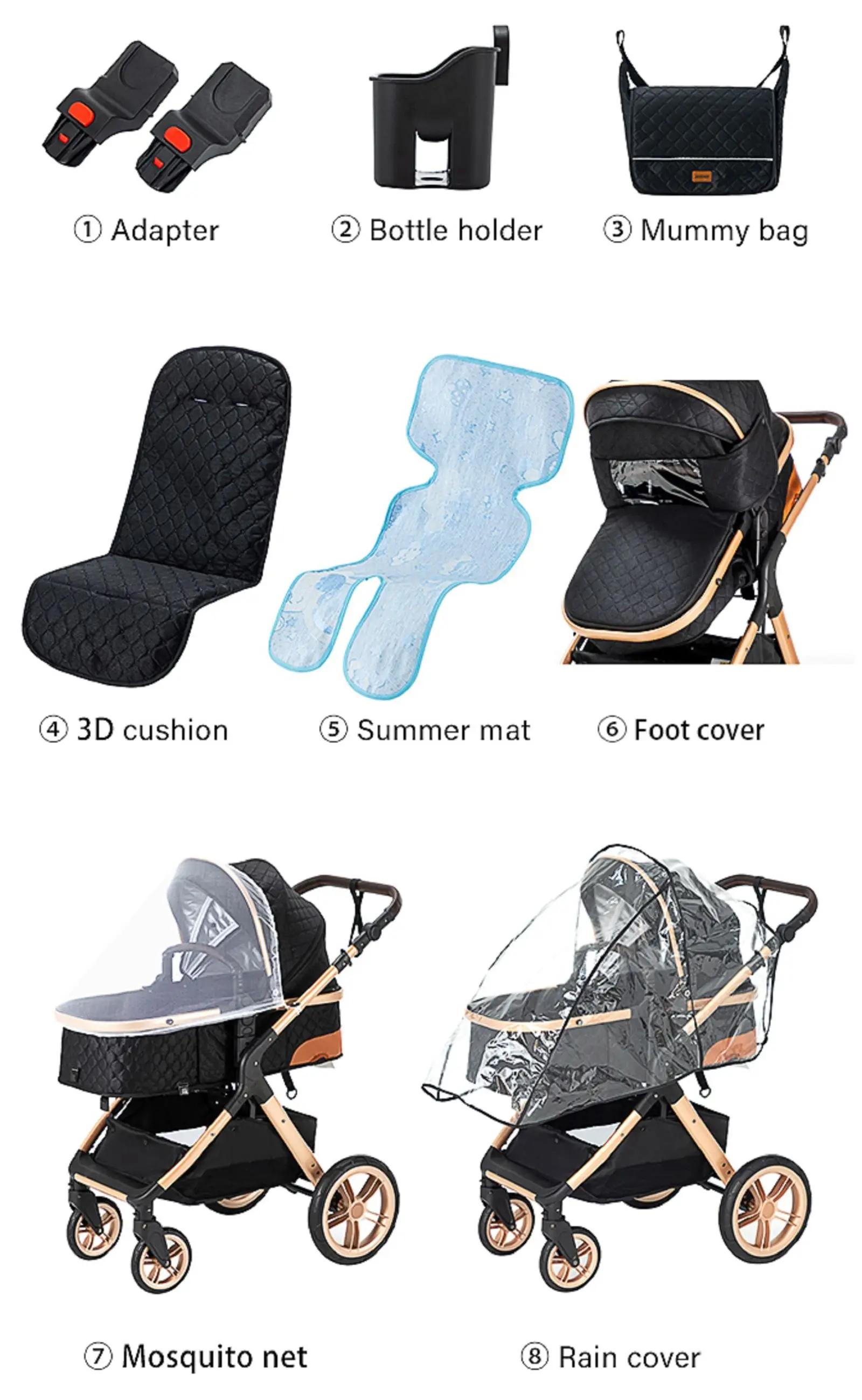 Poussette multifonction 3 en 1 avec siège auto, landau pour bébé, poussette pliable facile, siège co