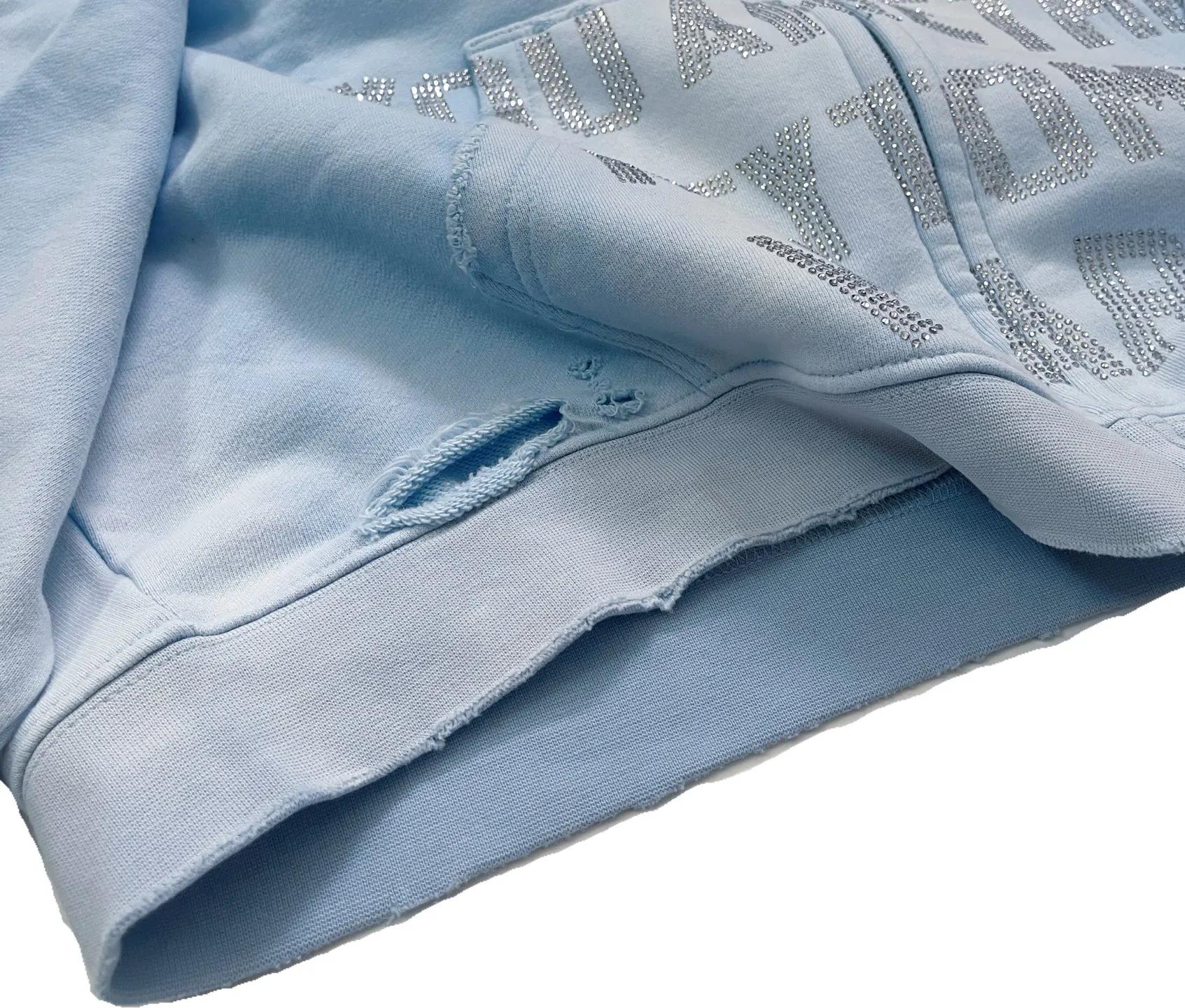 2025fw Paly diamant sweat à capuche avec fermeture éclair hommes femmes Vintage lavé bleu endommagé