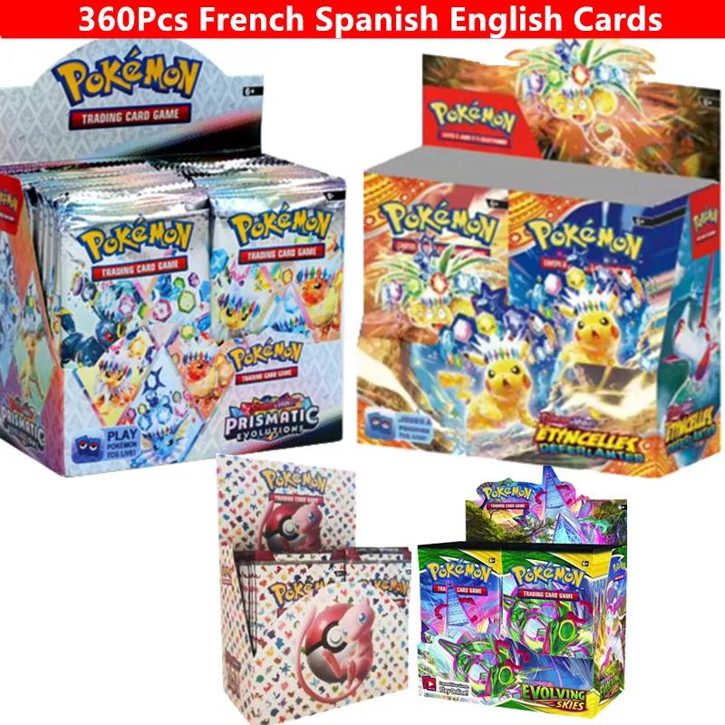 90-360 cartes Pokémon en anglais, français et espagnol, cartes Sun Moon Evolutions, boîte de booster