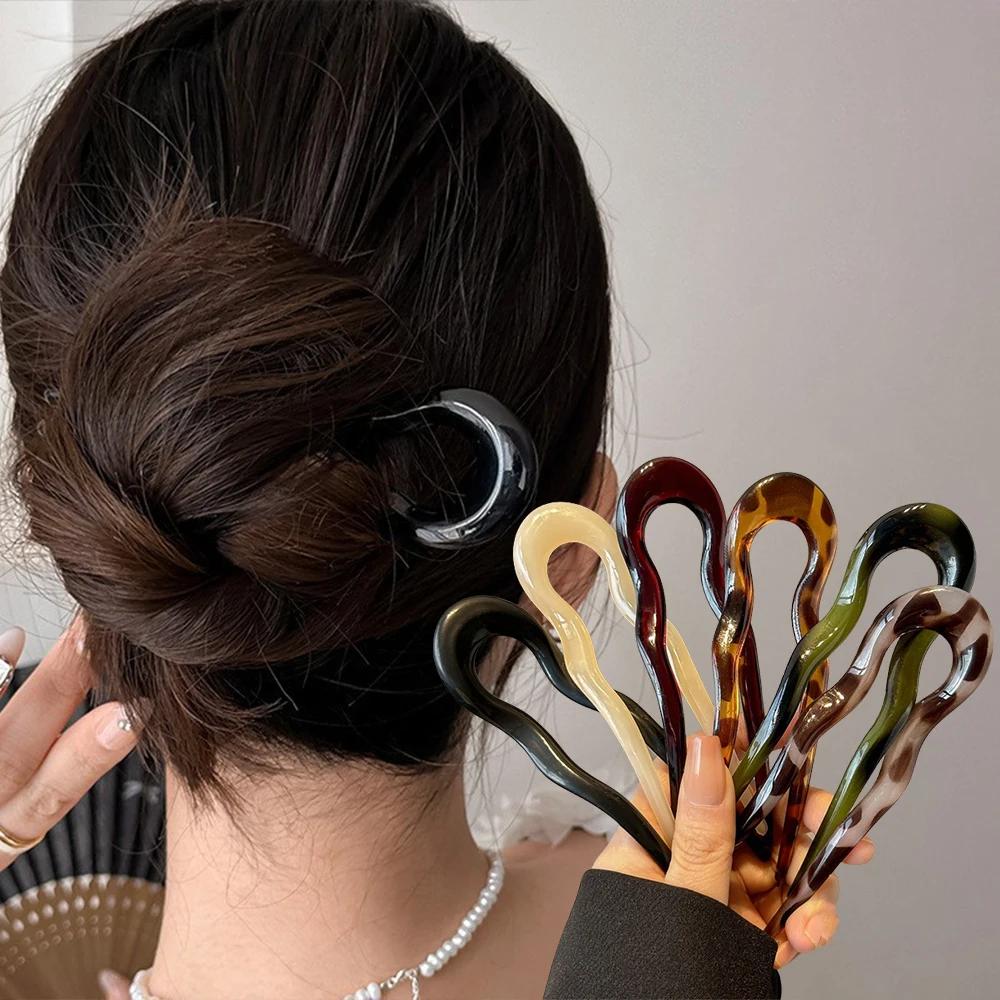 Fourchette à cheveux en forme de U, épingle à cheveux en acétate d'écaille de tortue en acrylique, c